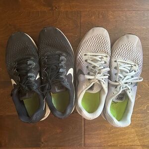 TWO pairs of NIKE Zoom Pegasus 34 light grey gray and black running shoes